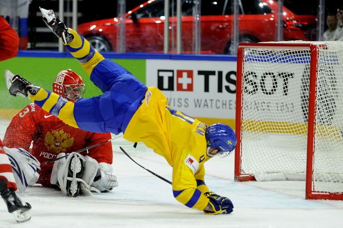 Mattias Ekholm po střetu s obránci Ruska.