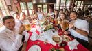 FC Bayern Munich's players and their spouses pose during their visit at the Oktoberfest in Munich