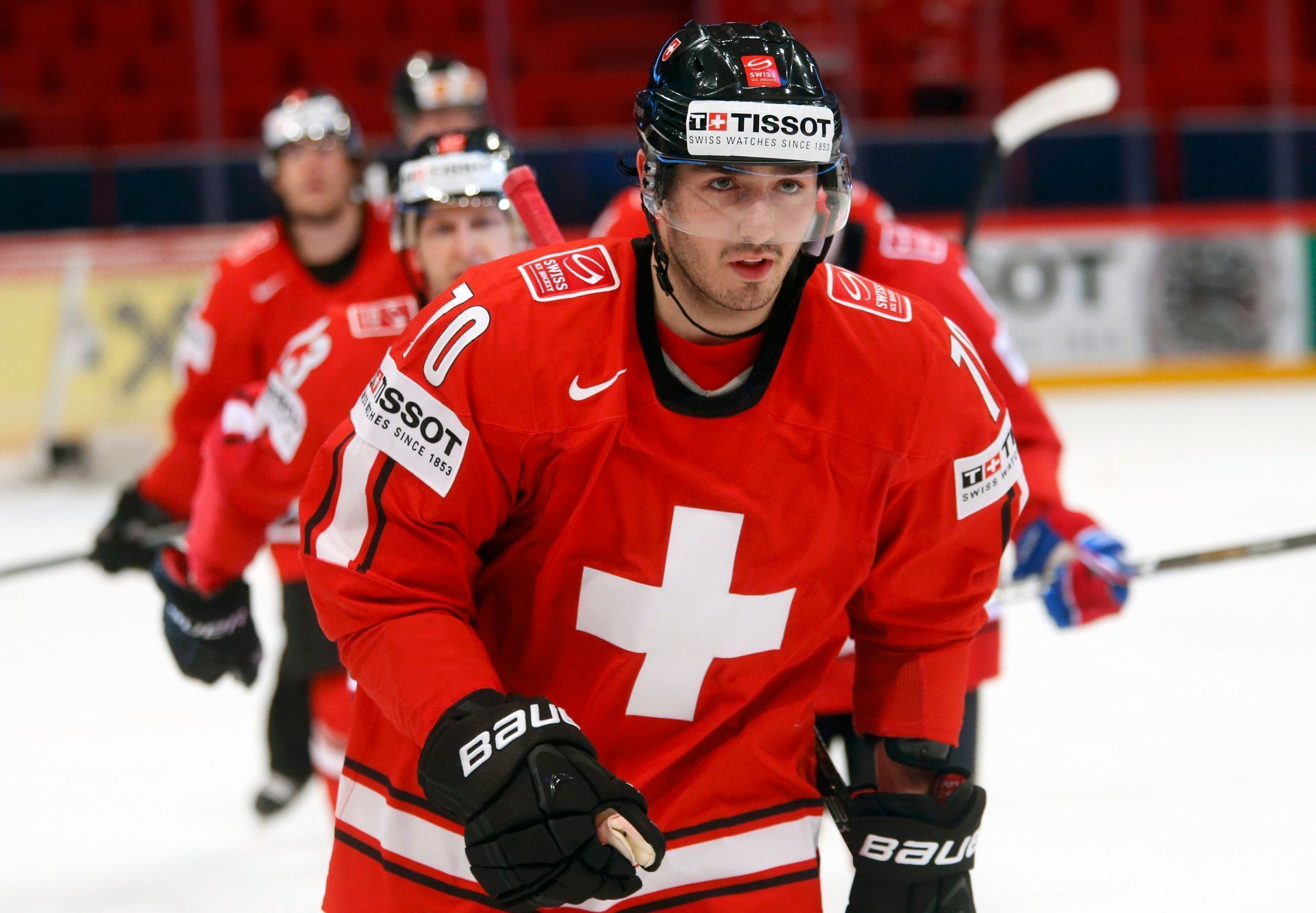 Hokej, MS 2013, Švýcarsko - Slovinsko: Denis Hollenstein slaví gól