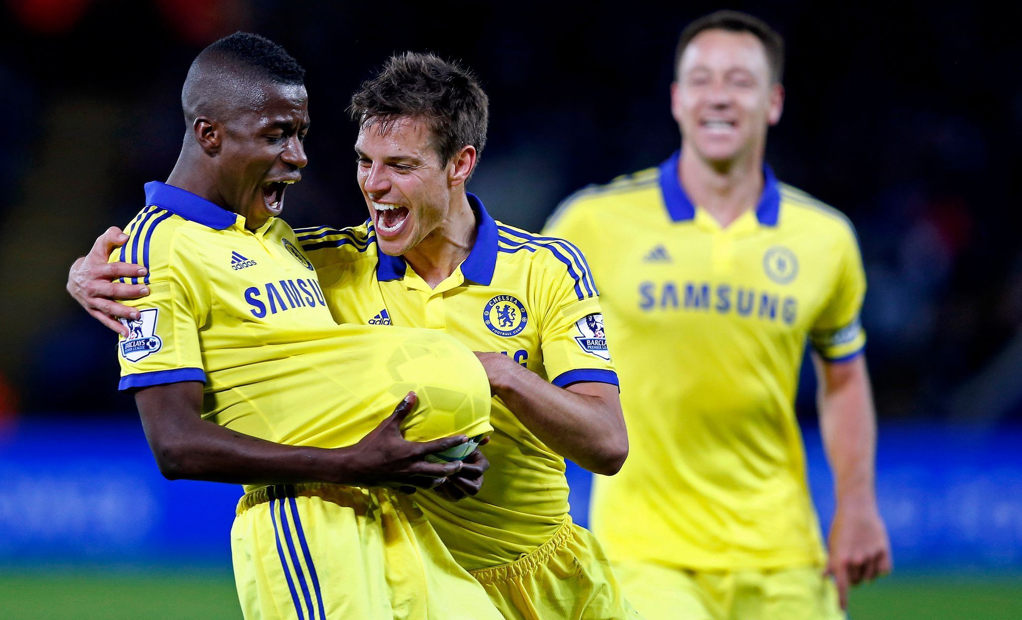 Football: Ramires celebrates with Cesar Azpilicueta after scoring the third goal for Chelsea