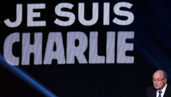 A projection reading 'I am Charlie' in tribute to the victims of last week's shooting by gunmen at the offices of the satirical weekly newspaper Charlie Hebdo, is shown a