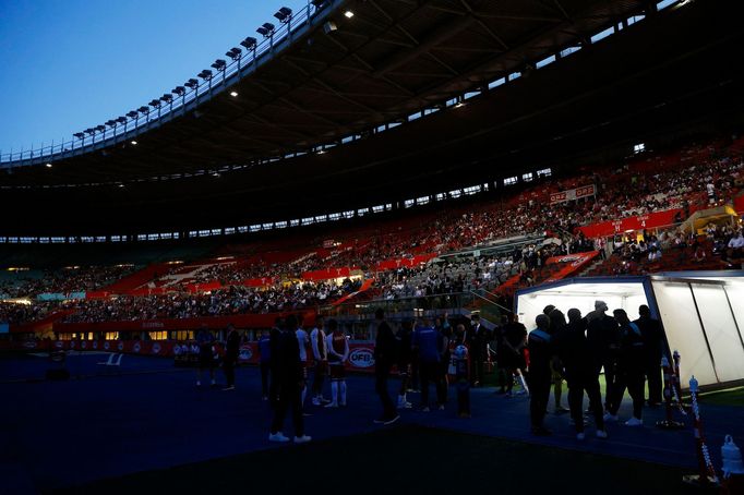 Výpadek proudu na stadionu Ernsta Happela ve Vídní před zápasem Ligy národů Rakousko - Dánsko