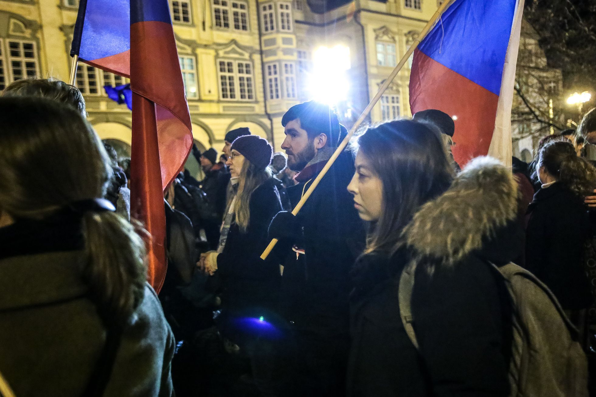 Demonstrace na výročí Palachova týdne proti zvolení Ondráčka do čela GIBS, za vydání Babiše a za Drahoše prezidentem, 16.1.2018