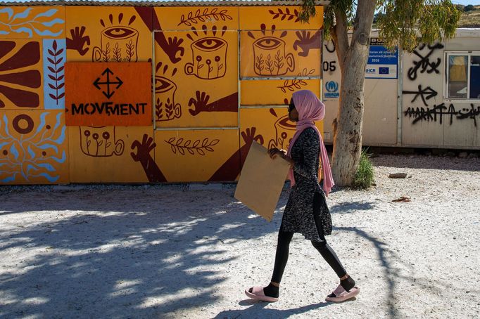 Uprchlický tábor Kara Tepe na ostrově Lesbos v Řecku.