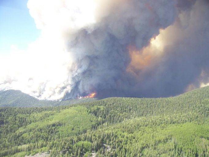 Smoke rises into the air from a large forest fire which has consumed a total of 82,252 acres as seen in this U.S. Forest Service handout photo taken in Gila National Forest, New Mexico May 25, 2012. Crews battled to contain a massive New Mexico wildfire on Friday that torched a dozen homes, the largest of several blazes that have consumed more than 200 square miles (520 square km) of rugged land in half-a-dozen U.S. states in recent days. REUTERS/U.S. Forest Service/Handout (UNITED STATES - Tags: ENVIRONMENT DISASTER) THIS IMAGE HAS BEEN SUPPLIED BY A THIRD PARTY. IT IS DISTRIBUTED, EXACTLY AS RECEIVED BY REUTERS, AS A SERVICE TO CLIENTS. FOR EDITORIAL USE ONLY. NOT FOR SALE FOR MARKETING OR ADVERTISING CAMPAIGNS Published: Kvě. 25, 2012, 10:02 odp.