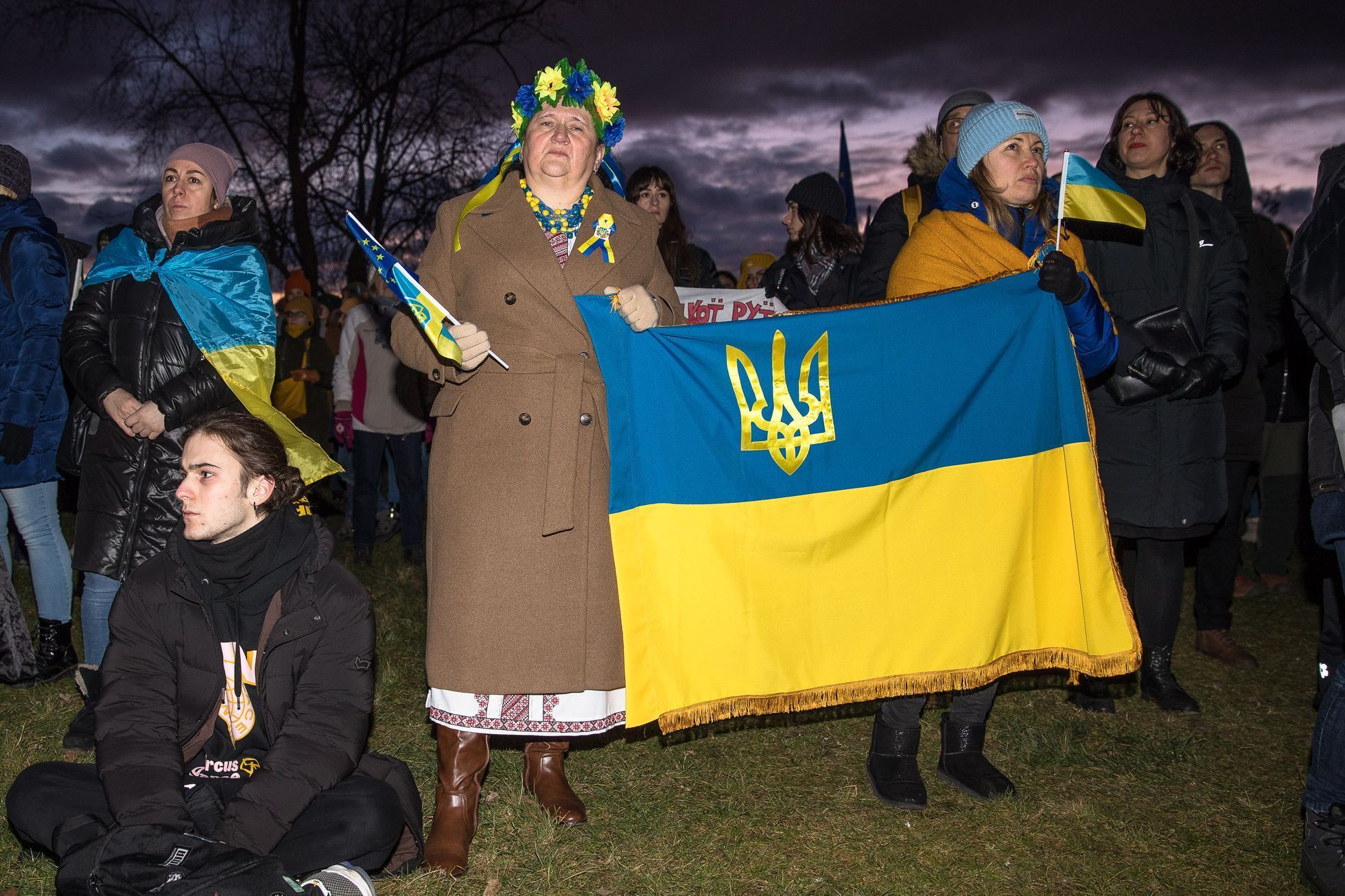 Rok od vpádu Ruska na Ukrajinu, ake v Praze na Letné, u ruské ambasády a ukrajinské ambasády