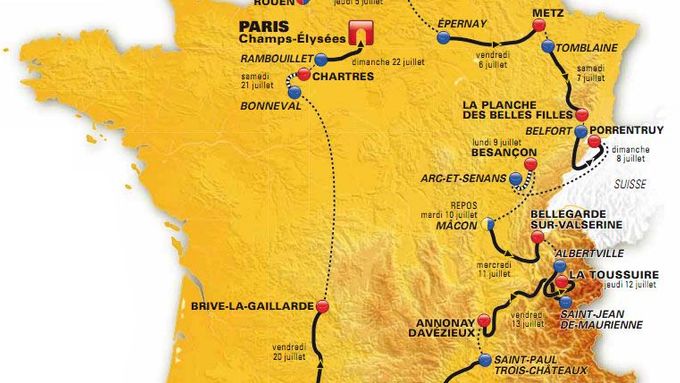 Mapka celé Tour de France 2012