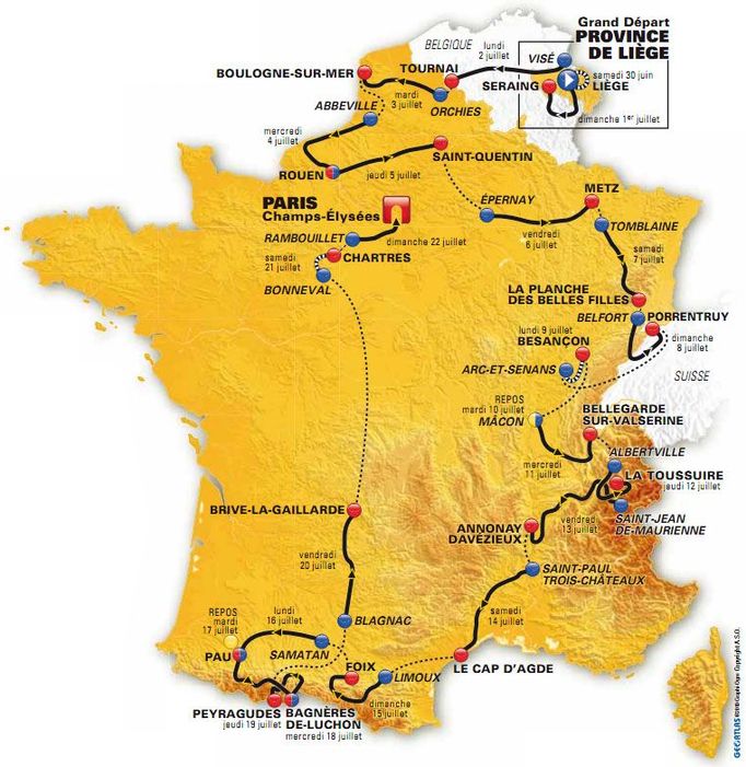 Mapka celé Tour de France 2012