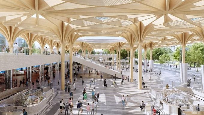 Návrh dánských architektů, jak by podle nich měla vypadat odbavovací hala pražského hlavního nádraží.