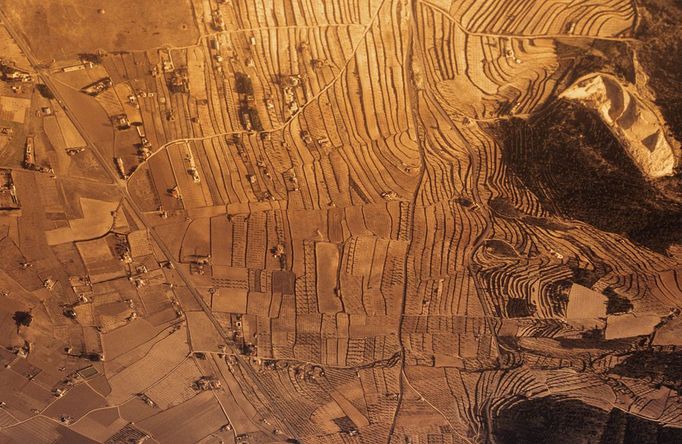 Terraced farmland and roads, Alicante, Spain, aerial view