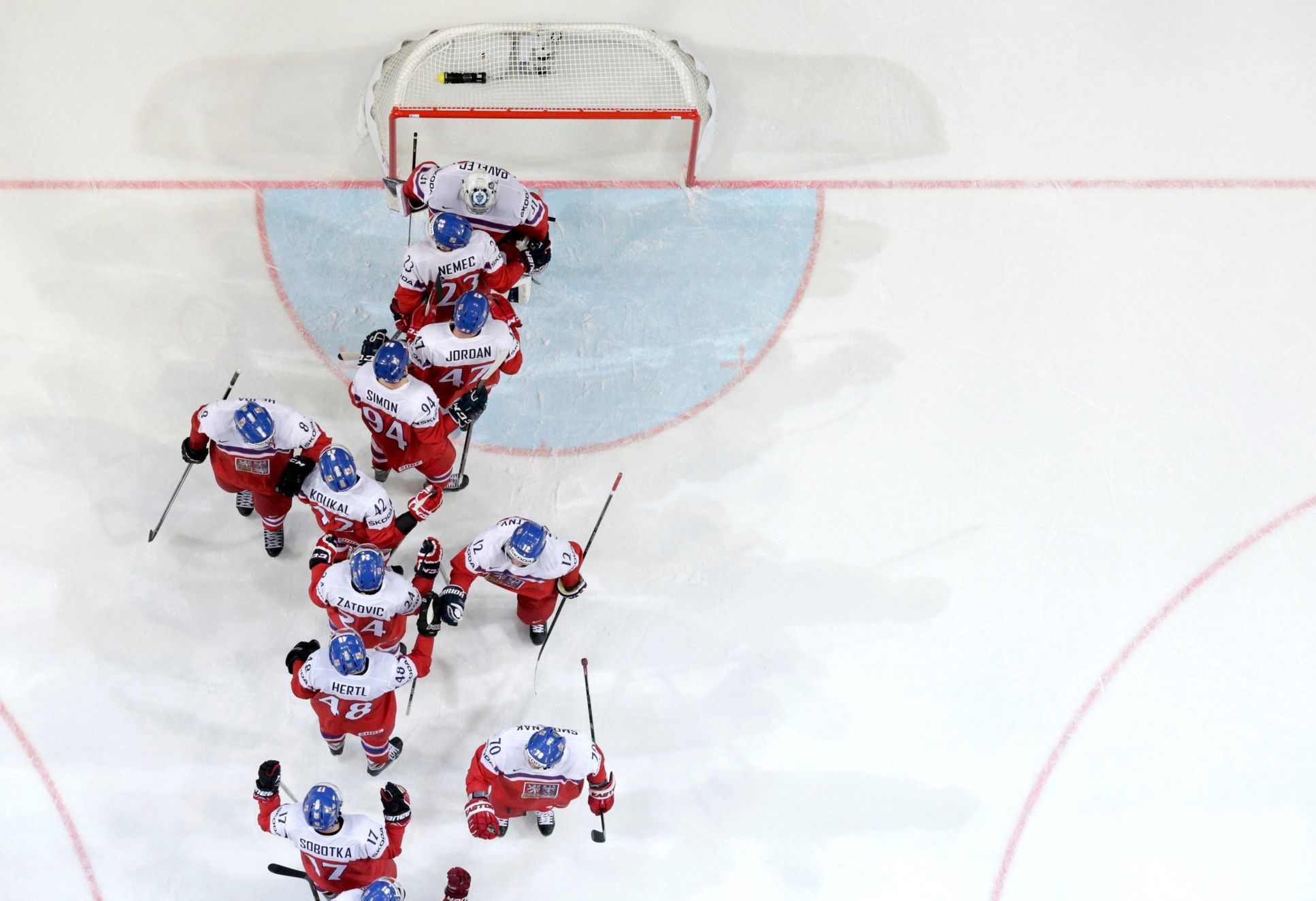 Czech Republic national team players celebrate after defeating France