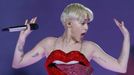 U.S. singer Miley Cyrus performs at the O2 Arena in central London