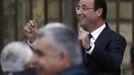 Hollande, Socialist Party candidate for the 2012 French presidential election, attends a campaign rally in Nimes