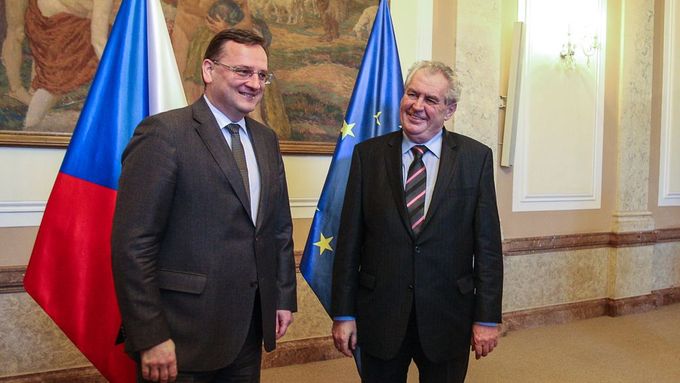 Miloš Zeman a Petr Nečas po jednání vlády