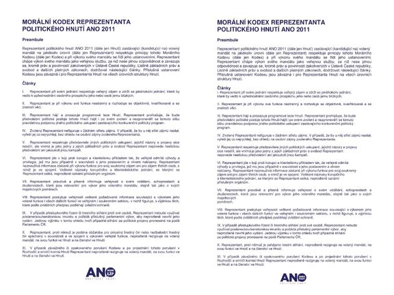 Vlevo původní morální kodex hnutí ANO, vpravo morální kodex přijatý v březnu 2017.