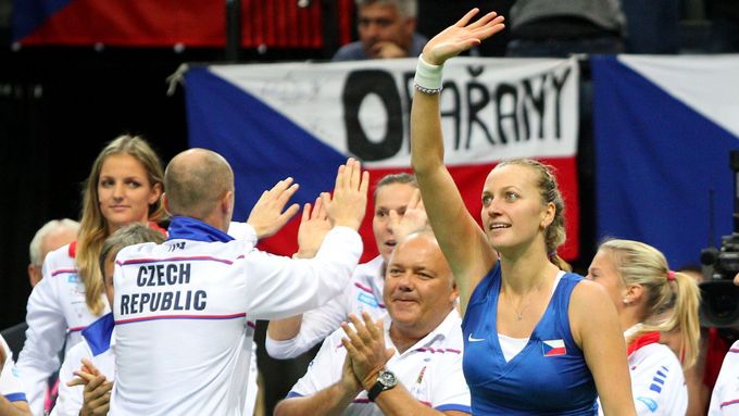 Petra Kvitová se raduje v zápase s Němckou Petkovicovou.