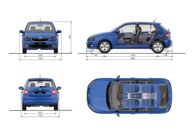 Rozměry fabie třetí generace.