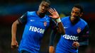 Football: Monaco's Geoffrey Kondogbia celebrates scoring their first goal with Anthony Martial