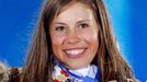 Gold medallist Eva Samkova of the Czech Republic poses during the victory ceremony for the women's snowboard cross competition at the 2014 Sochi Winter Olympics February