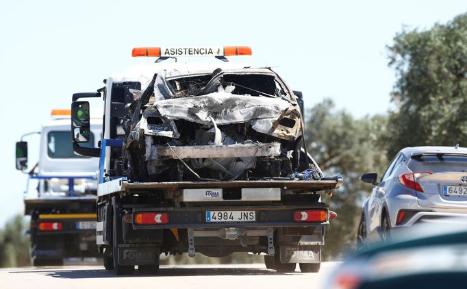 Wreckage removed from the crash site where the Spanish footballer Jose Antonio Reyes died in a traffic accident, is seen placed on a truck in Utrera, Spain June 1, 2019.