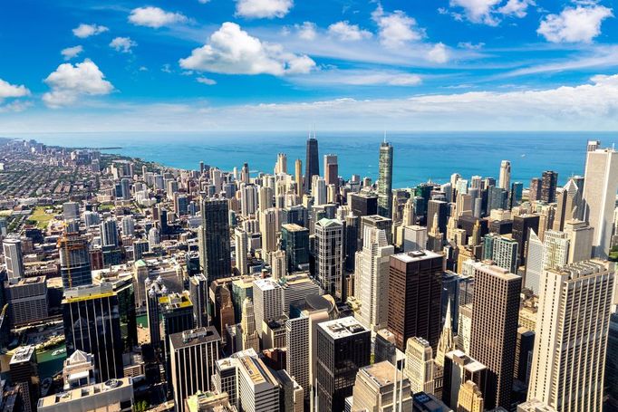 Chicago, USA. Pohled na různé městské aglomerace ve světě.