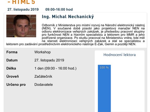 Michal Nechanický je na ministerstvu projektovým manažerem NEN. A zároveň až za 5 tisíc korun jako "melouch" prodává školení, jak složitý a chybový web používat.