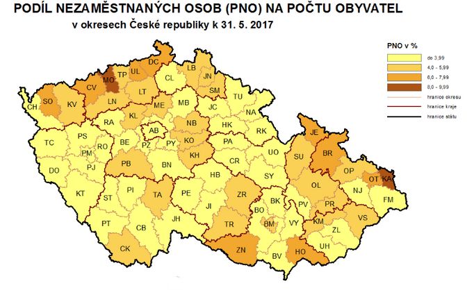 Mapa nezaměstnanosti 5/2017