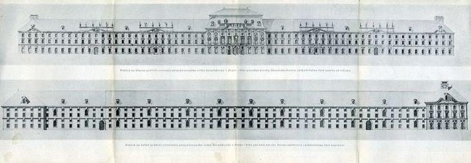 Pohled na bočné průčelí (východní) projektového celku Invalidovny v Praze