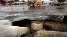 Orange County News - October 6, 2010 Oct. 6, 2010 - Anaheim.The Three Left Lanes Of The Freeway Have Been Blocked Off To Traffic Near State College Boulevard, Said California Highway Patrol Officer Denise Quesada - At about 10:30 a.m., Anaheim firefighters responded to a report of a sinkhole growing at the intersection of Easy Way and Katella Avenue. As the arrived a second sinkhole began to develop a few blocks to the west past Nutwood Street on Katella.