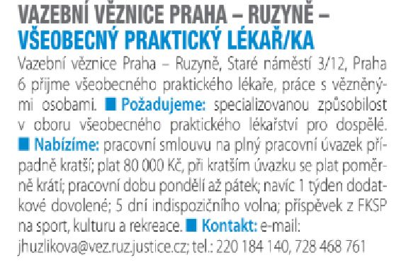 Inzerát Vazební věznice Praha-Ruzyně v lékařském časopise | Foto: Tempus Medicorum