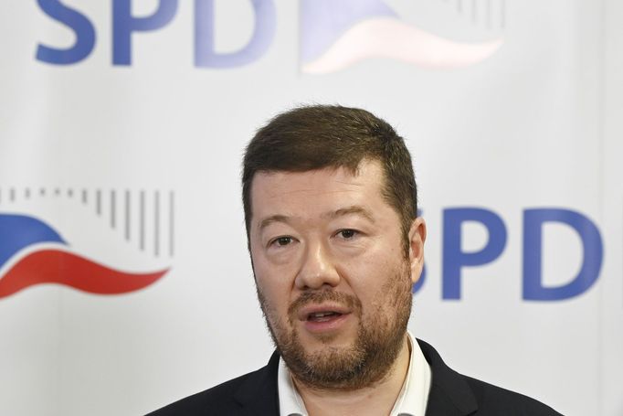 Tomio Okamura.  Záběr z volebního štábu SPD. Praha, 9. 10. 2021