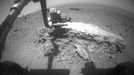 Opportunity at Work Examining 'Tisdale 2,' Sol 2695 NASA's Mars Exploration Rover Opportunity used its front hazard-avoidance camera to take this picture showing the rover's arm extended toward a light-toned rock, "Tisdale 2," during the 2,695th Martian day, or sol, of the rover's work on Mars (Aug. 23, 2011). Tisdale 2 is about 12 inches (30 centimeters) tall. The rover used two instruments on the robotic arm, the microscopic imager and the alpha particle X-ray spectrometer, to examine Tisdale 2. In this image, the turret at the end of the arm is positioned so that the microscopic imager is facing the rock. Tisdale 2 and other rocks on the ground beyond it were apparently ejected by the impact that excavated a 66-foot-wide (20-meter-wide) crater, called "Odyssey," which is nearby to the left (north) of this scene. Odyssey and these rocks are on a low ridge called "Cape York," which is a segment of the western rim of Endeavour crater. Endeavour is about 14 miles (22 kilometers) in diameter. Portions of the interior and eastern rim of Endeavour are visible near the top of this image. Image Credit: NASA/JPL-Caltech