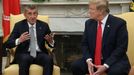 U.S. President Donald Trump listens as he meets with Czech Republic's Prime Minister Andrej Babis during a meeting in the Oval Office at the White House in Washington, U.