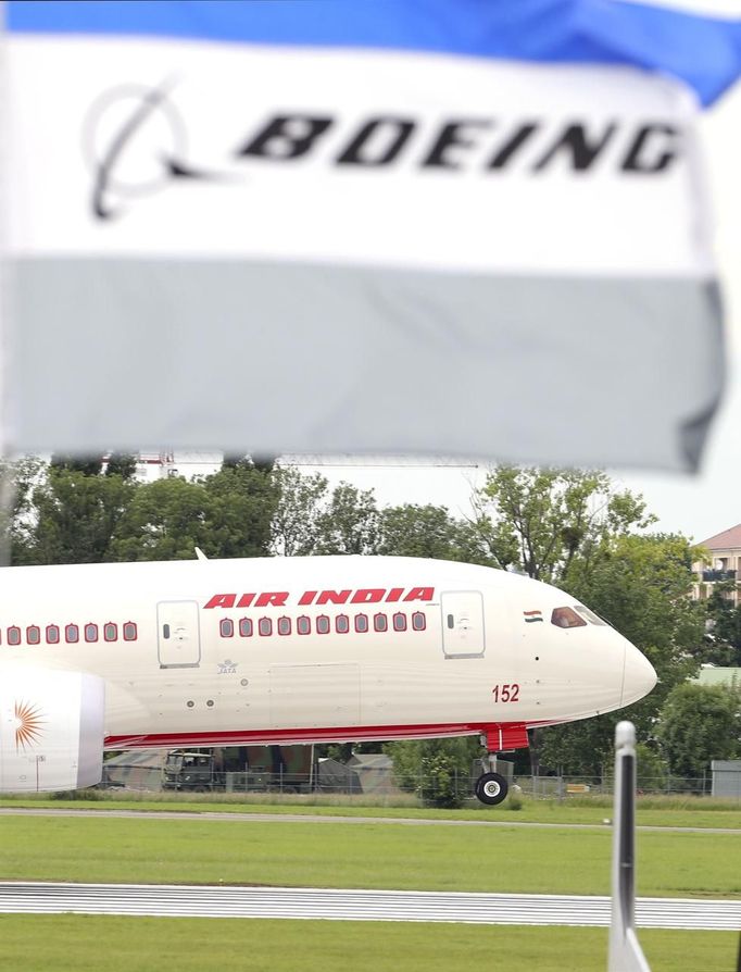 An Air India Boeing 787 Dreamliner prepares for a flying display