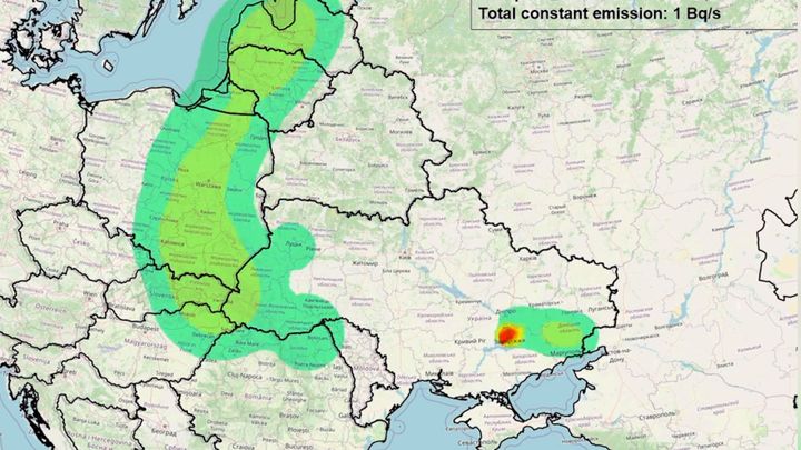 Model jaderné katastrofy v Záporoží: Radiace by zasáhla i Česko, tvrdí meteorologové; Zdroj foto: Aktuálně.cz/Ukrainian Hydrometeorological Institute