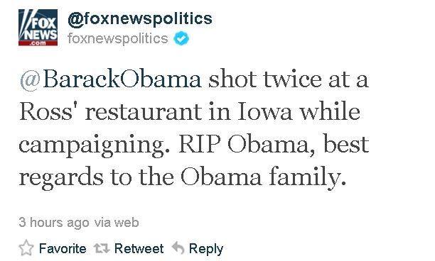 Obama zavražděn, hlásil twitterový účet Fox News