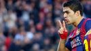 Barcelona's player Luis Suarez celebrates a goal against Cordoba during their Spanish First division soccer match in Barcelona