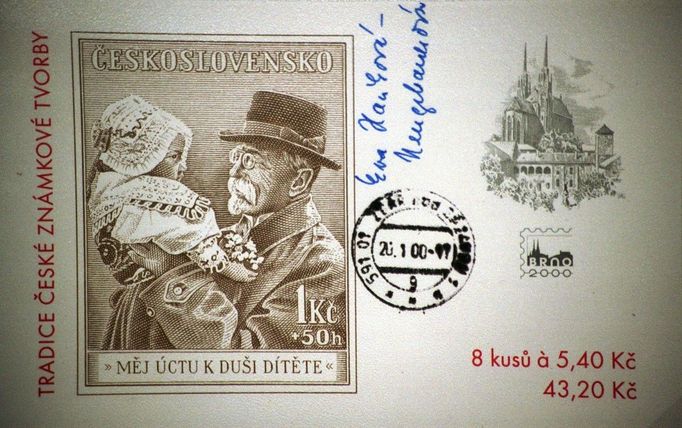 Fotografie, která se objevila na známce, vznikla před 95 lety. Je na ní Eva Haňková a T.G.M.