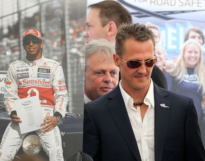 Michael Schumacher při příležitosti převzetí Zlatého volantu a tiskové konference.