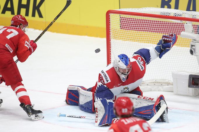 Nikita Gusev dává gól na 0:2 v zápase Česko - Rusko na MS 2019