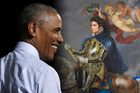 Jacksona ztvárnil jako barokního krále. Černošský malíř provokatér namaluje Obamův oficiální portrét