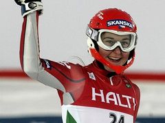 Usměvavá Šárka Záhrobská v cíli slalomu do superkombinace na MS v Arre, v níž skončila na čtvrtém místě.
