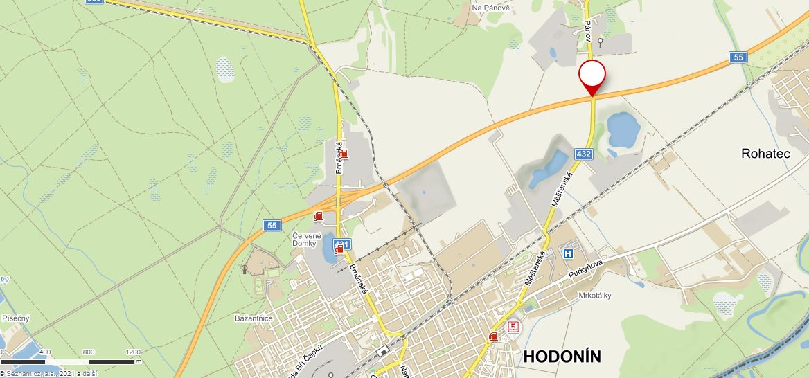 Mapa nehodových míst I/55 Hodonín