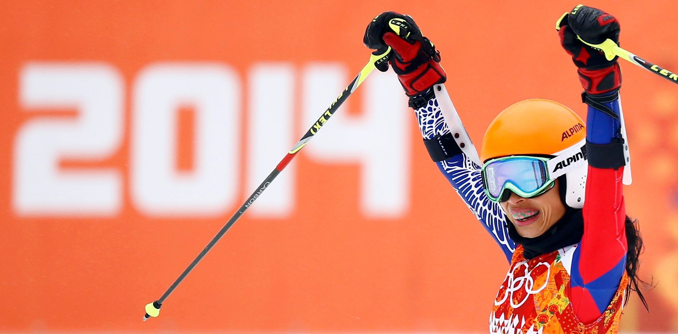 Vanessa Mae v obřím slalomu na olympiádě v Soči