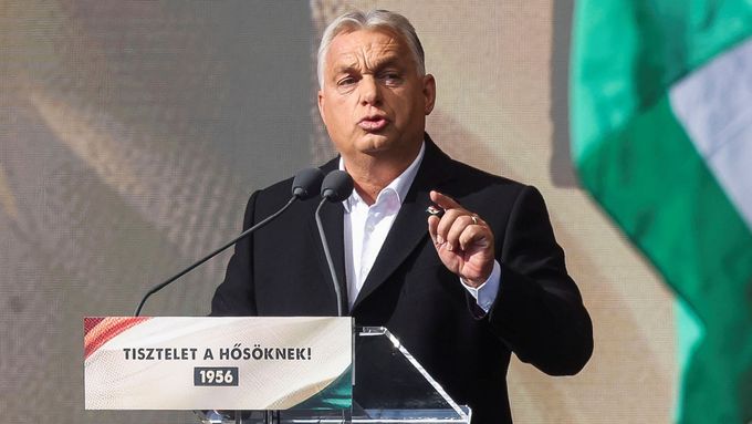 Maďarský premiér Viktor Orbán v Budapešti během projevu k 68. výročí maďarského povstání, 23. října 2024