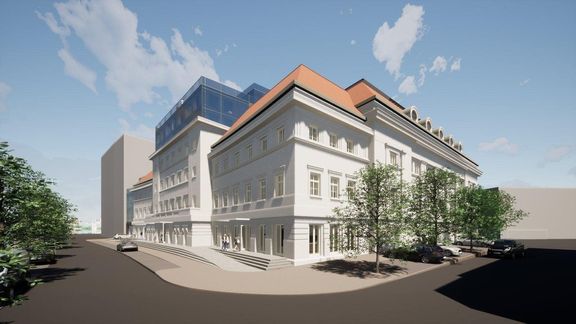 Vizualizace opravené budovy městských lázní v Plzni, kterou na Facebooku zveřejnil náměstek hejtmana Josef Bernard zvolený za Starosty a nezávislé.