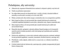 Požadavky Univerzity za klima
