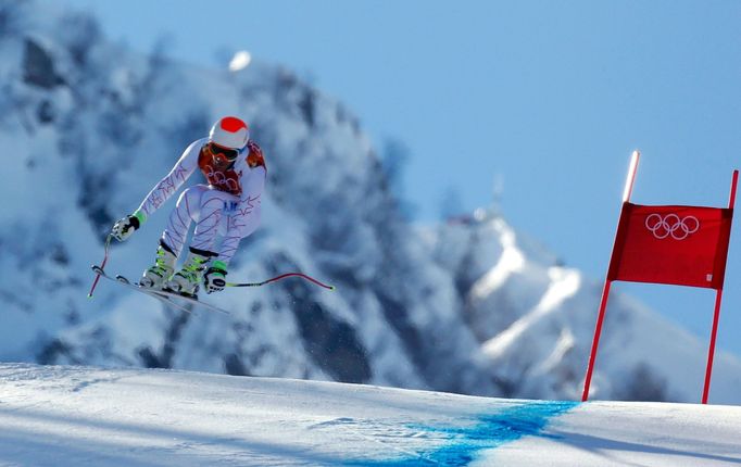 Bode Miller na tréninku sjezdu na olympiádě v Soči