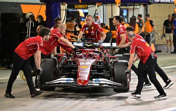 Formula One F1 - Bahrain Grand Prix - Bahrain International Circuit, Sakhir, Bahrain - April 12, 2025
Ferrari's Charles Leclerc in the pit lane during qualifying Pool via
