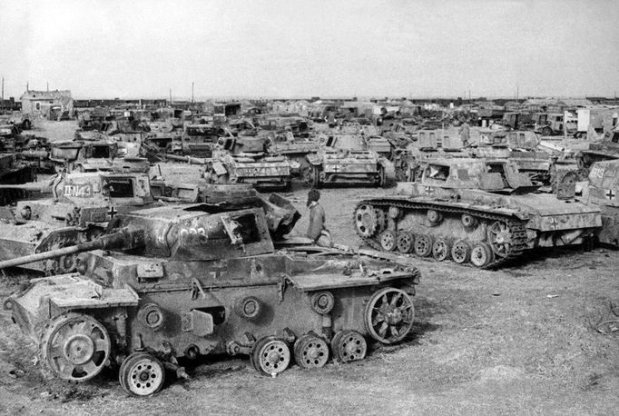 Photo showing tanks left by German army after they lost the Battle of Stalingrad. The Battle was fought during the winter of 1942 to 1943, and won by the Red Army over German invaders.